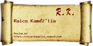 Raics Kamélia névjegykártya